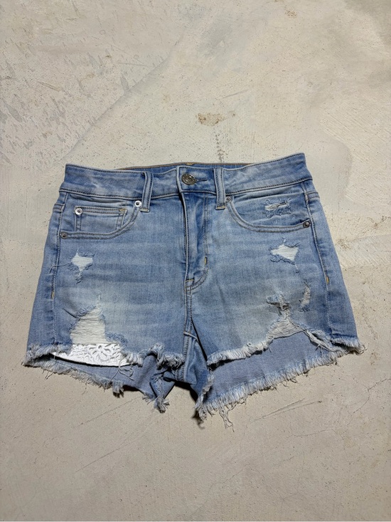 American Eagle Outfitters Pants - American Eagle hi-rise shortie Light Blue Distressed Denim Women's Shorts 2
